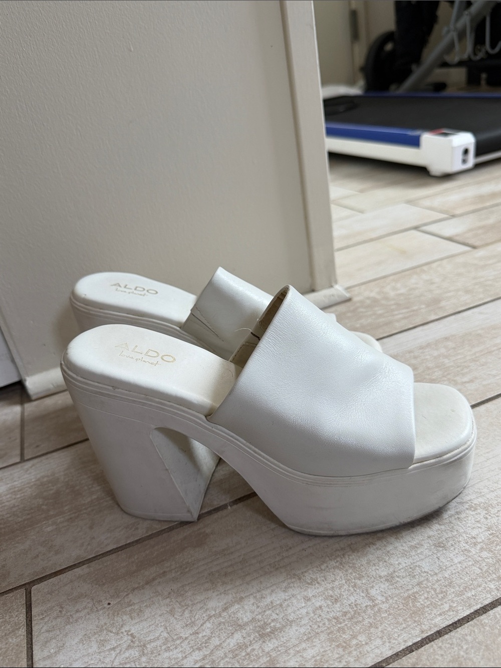 ALDO White Platform Slide Heels